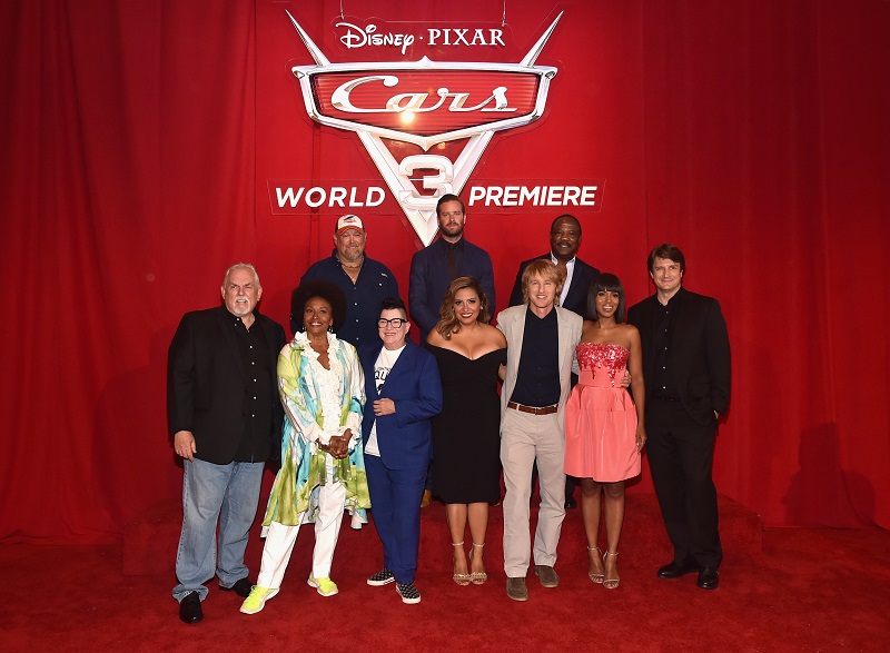 ANAHEIM, CA - JUNE 10: (L-R top) Actors Larry the Cable Guy, Armie Hammer and Isiah Whitlock Jr. (L-R bottom) Actors John Ratzenberger, Jenifer Lewis, Lea DeLaria, executive producer John Lasseter, actors Cristela Alonzo, Owen Wilson, Kerry Washington and Nathan Fillion at the World Premiere of Disney/Pixars Cars 3" at the Anaheim Convention Center on June 10, 2017 in Anaheim, California. (Photo by Alberto E. Rodriguez/Getty Images for Disney) *** Local Caption *** Larry the Cable Guy;Armie Hammer;Isiah Whitlock Jr.;John Ratzenberger;Jenifer Lewis;Lea DeLaria;John Lasseter;Cristela Alonzo;Owen Wilson;Kerry Washington;Nathan Fillion