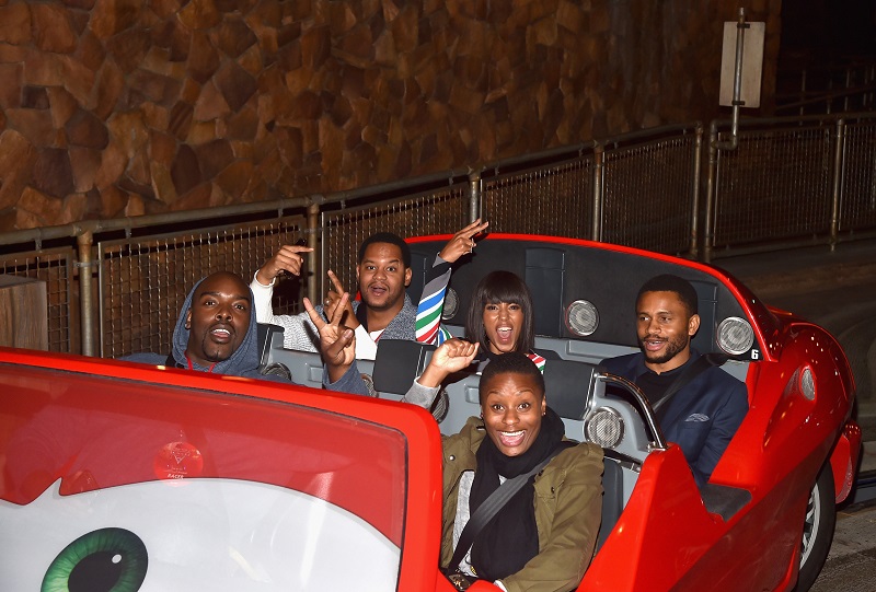 ANAHEIM, CA - JUNE 10: Actor Kerry Washington (back C) and guests pose at the after party for the World Premiere of Disney/Pixars Cars 3 at Cars Land at Disney California Adventure in Anaheim, CA. (Photo by Alberto E. Rodriguez/Getty Images for Disney) *** Local Caption *** Kerry Washington
