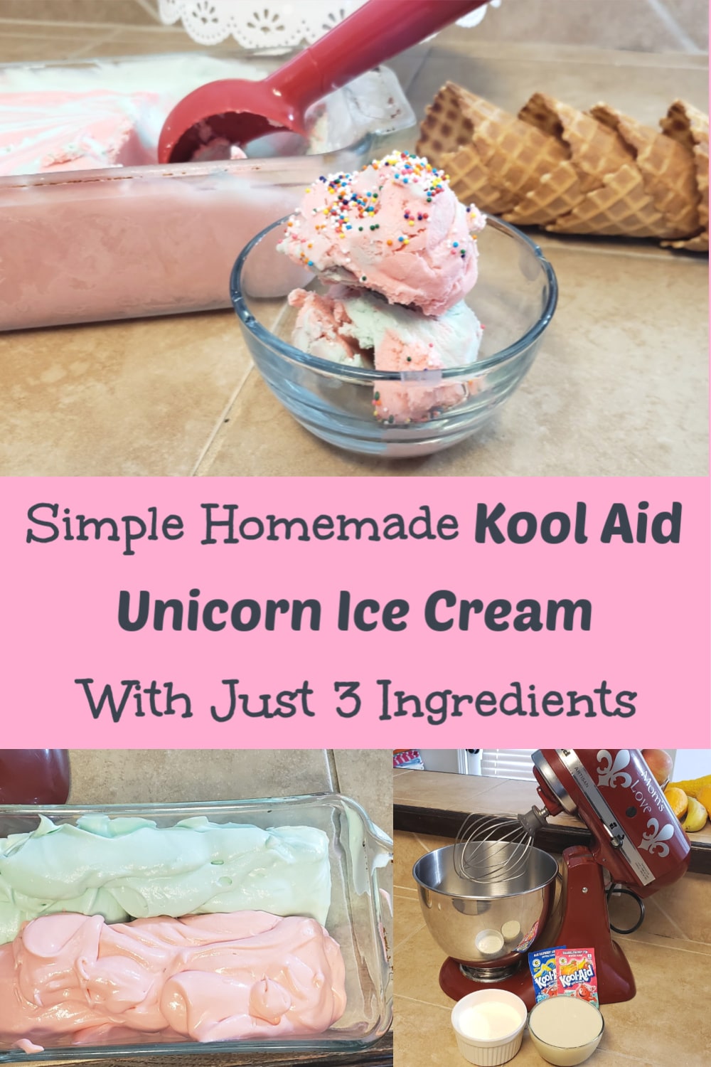 Simple Homemade Kool Aid Unicorn Ice Cream With Just 3 Ingredients
